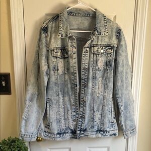 Light Blue Distressed Streetwear Jean Jacket